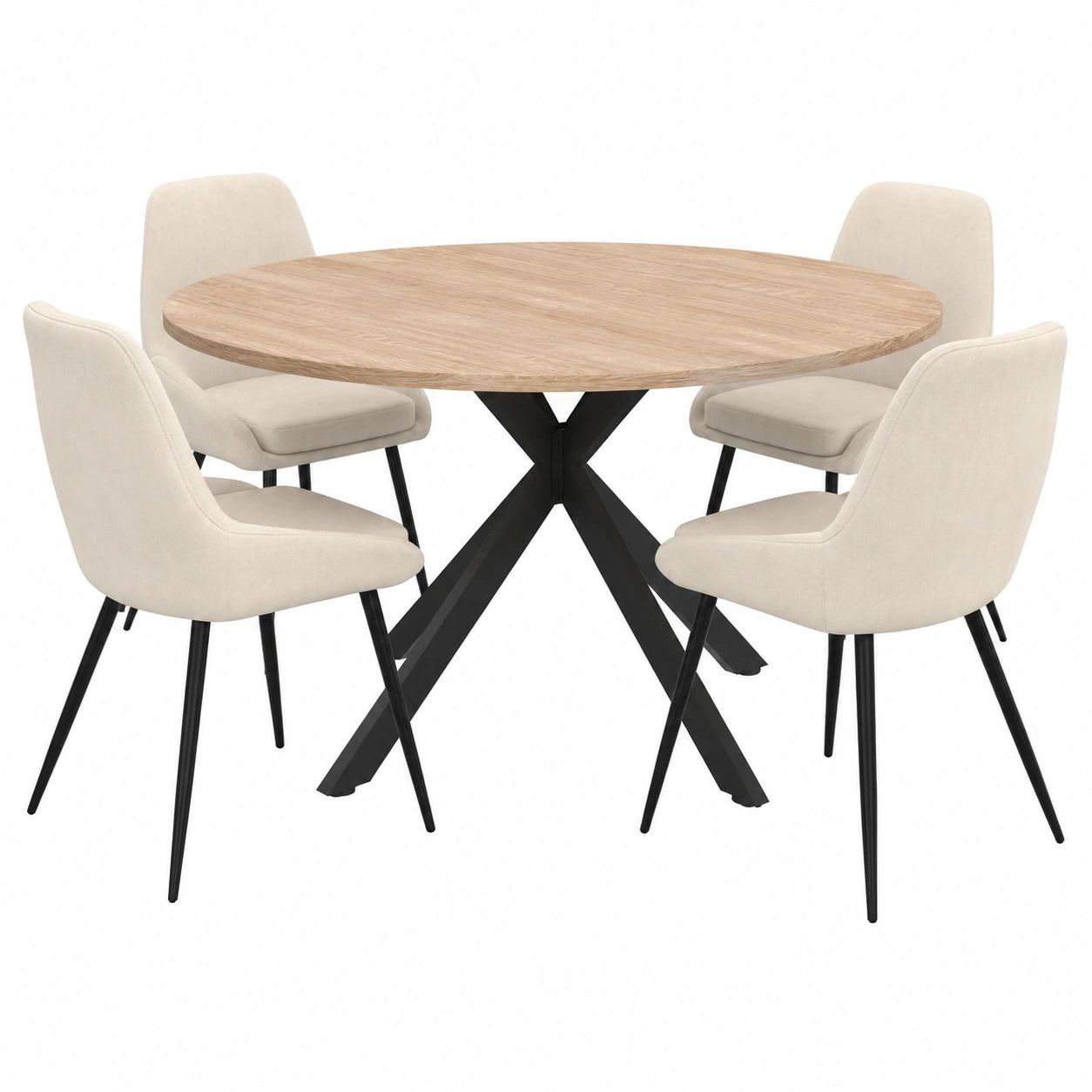 Esstisch – 150 cm, runde Form, ausziehbar, aus Samt und Holz, Schwarz und Beige - zorexan