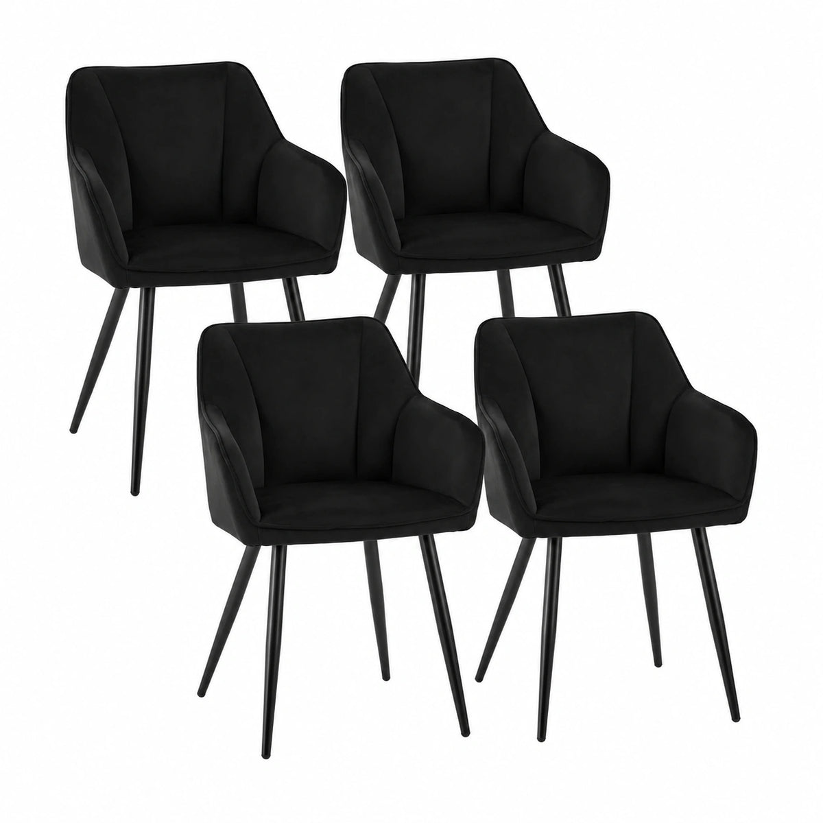 Esszimmerstühle – 4er-Set, gepolstert, mit Armlehnen, aus Samt und Metall, Schwarz, für Esszimmer und Wohnzimmer - zorexan