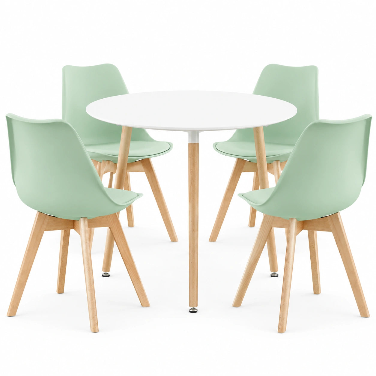 Esstisch – mit 4 Stühlen, 80 cm, skandinavischer Stil, runde Form, Grün, für Küche, Wohnzimmer und Büro - zorexan