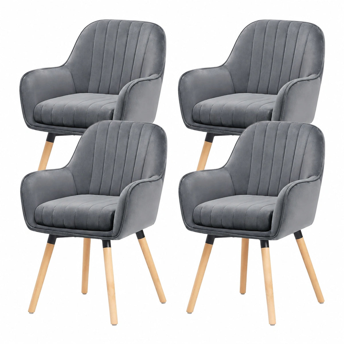 Esszimmerstühle – 4er-Set, 12 cm, drehbar, gepolstert, mit Armlehnen, aus Samt, Grau, für Küche, Wohnzimmer und Schlafzimmer - zorexan
