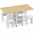 Esstisch – mit 4 Stühlen, 140 × 80 × 75 cm, klappbar, mit Schubladen, mit Ablagen, mit Rollen, aus Eichenholz, für Esszimmer und Küche - zorexan