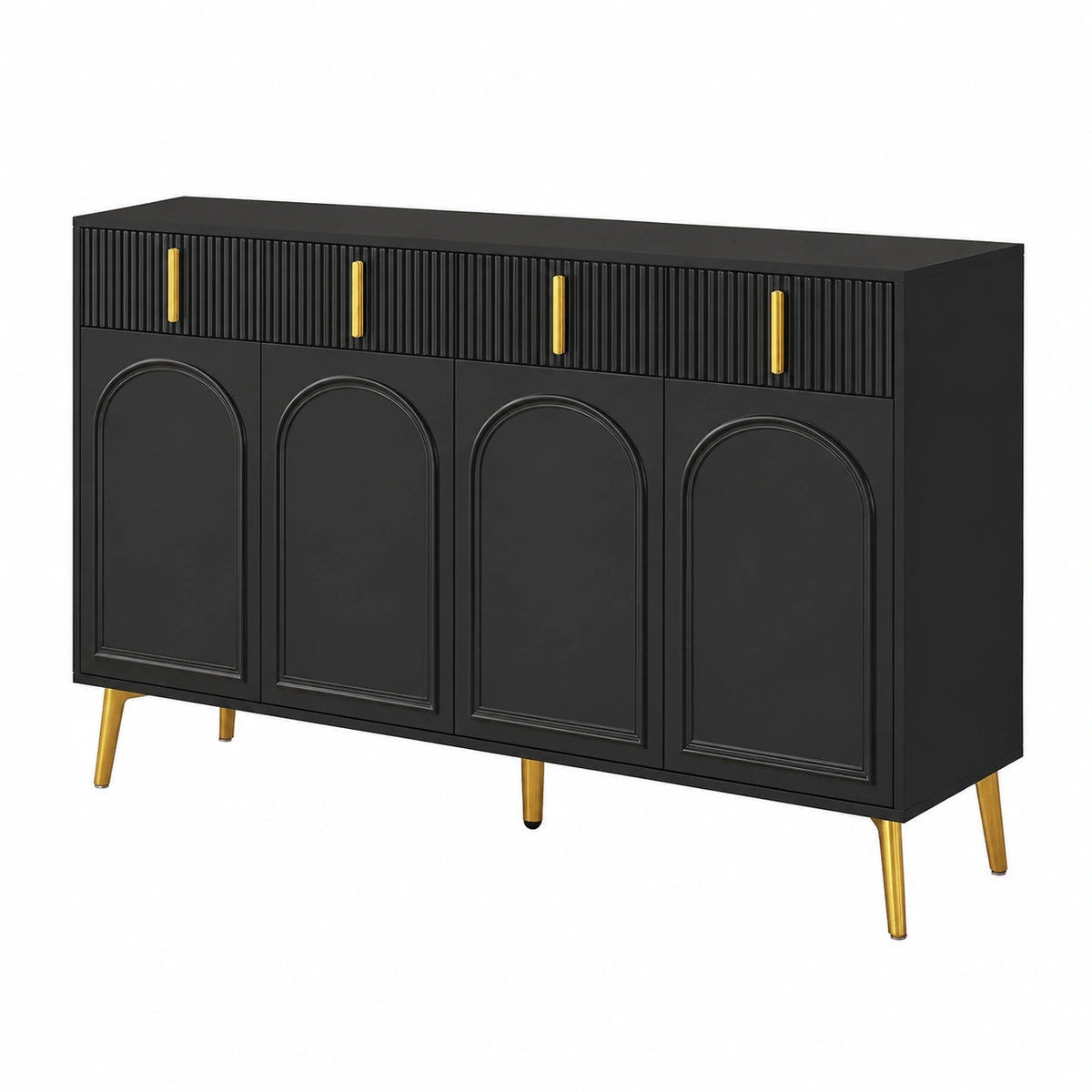 Sideboard – 160 × 38 × 82 cm, mit Schubladen, mit mehreren Türen, mit Ablagen, Schwarz, für Wohnzimmer - zorexan