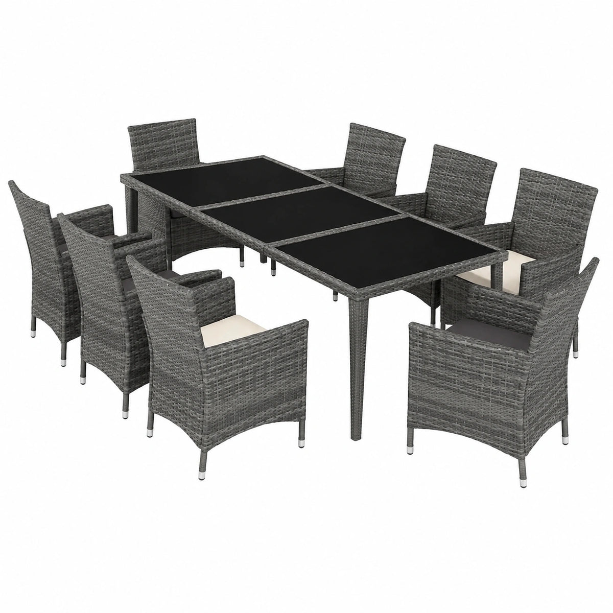 Essgruppe – aus Rattan und Aluminium, Grau - zorexan