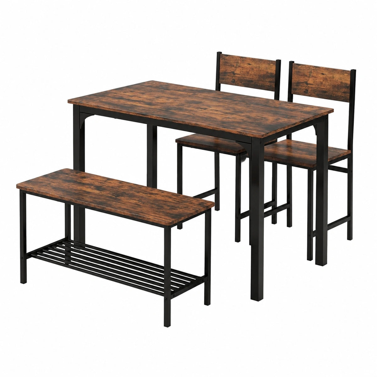Esstisch – 4-teilig, Industriestil, Braun, für Esszimmer und Küche - zorexan