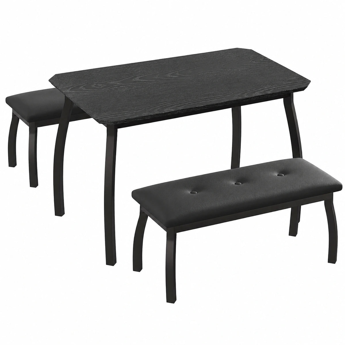 Essgruppe – 3-teilig, moderner Stil, gepolstert, Schwarz, für Esszimmer und Küche - zorexan