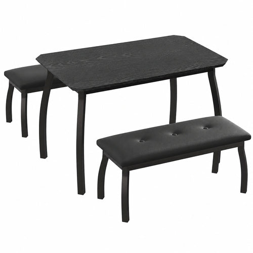 Essgruppe – 3-teilig, moderner Stil, gepolstert, Schwarz, für Esszimmer und Küche - zorexan